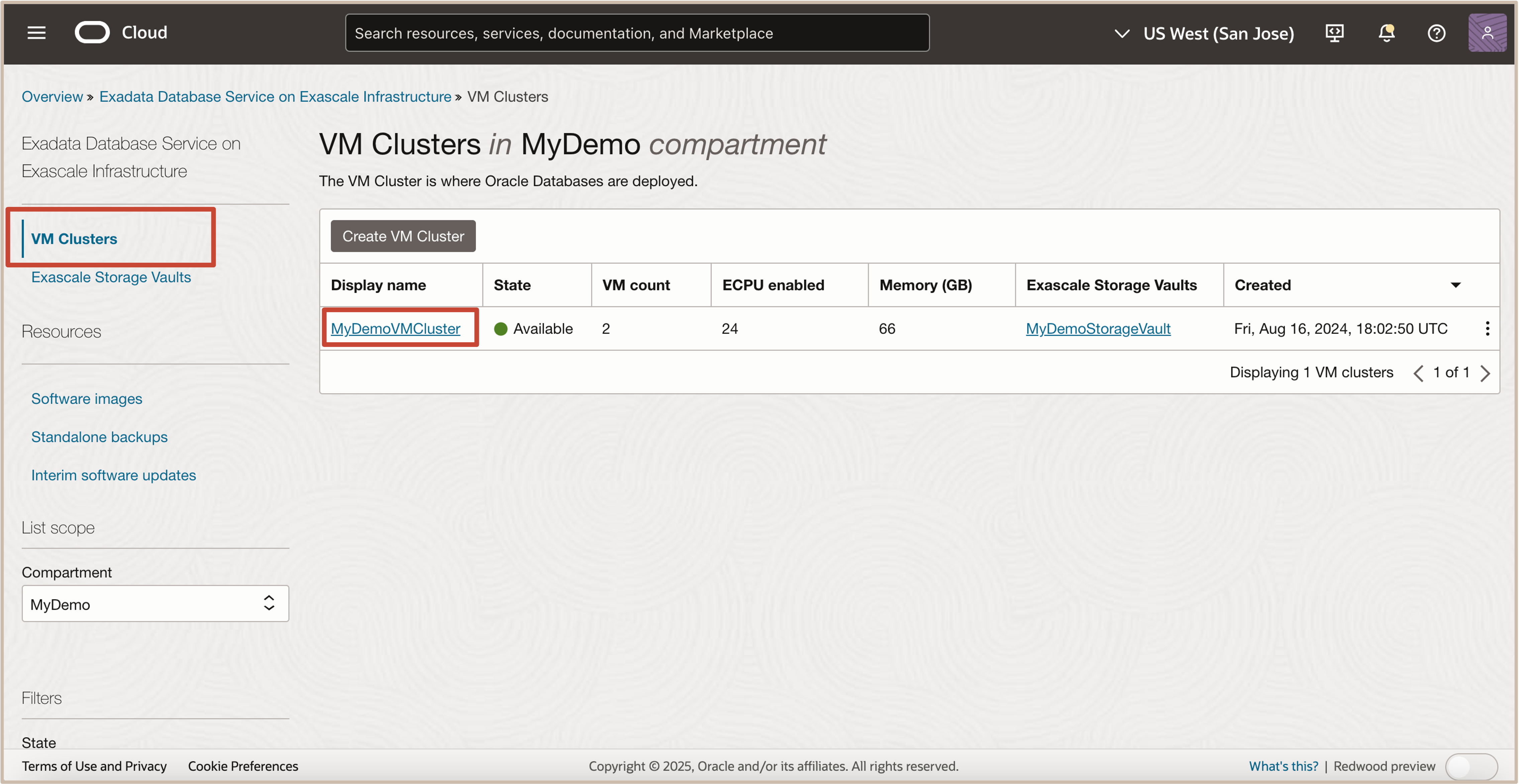 Image showing to navigate to the VM Cluster