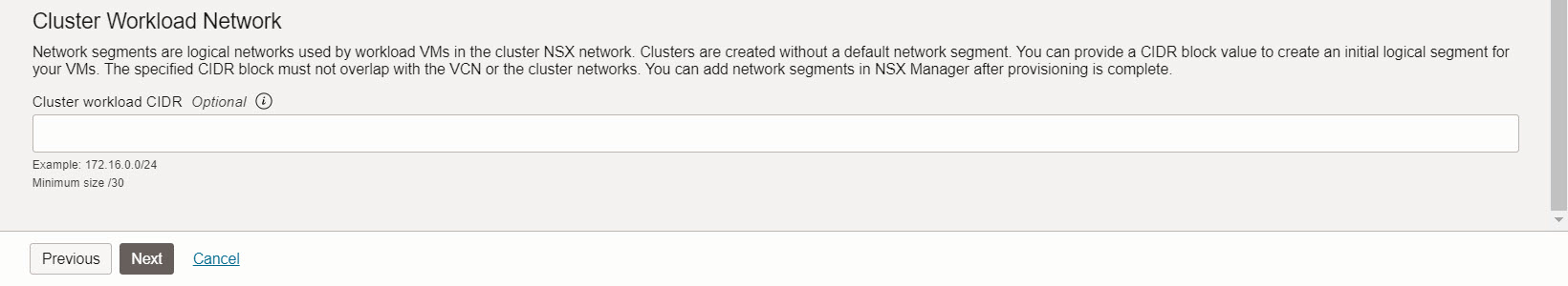 Create Cluster - Networking - Workload Network
