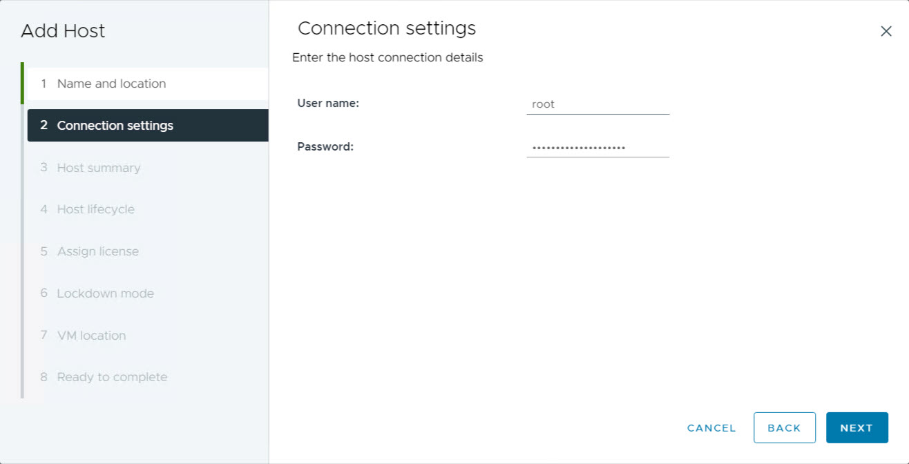 vCenter - Connection settings