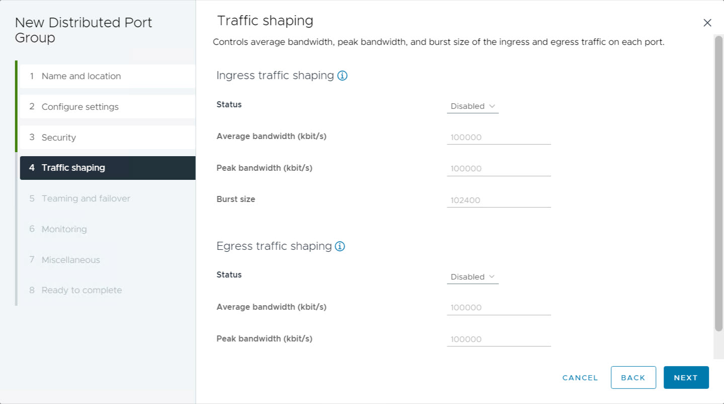 vDS - Create Mgmt DPG Traffic Shaping