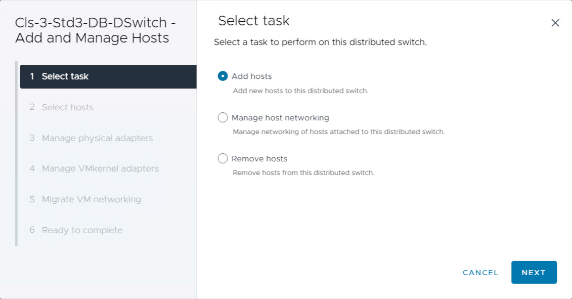 vDS - Add Hosts - Select Task
