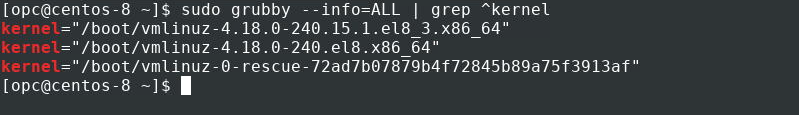 kernel list using grubby