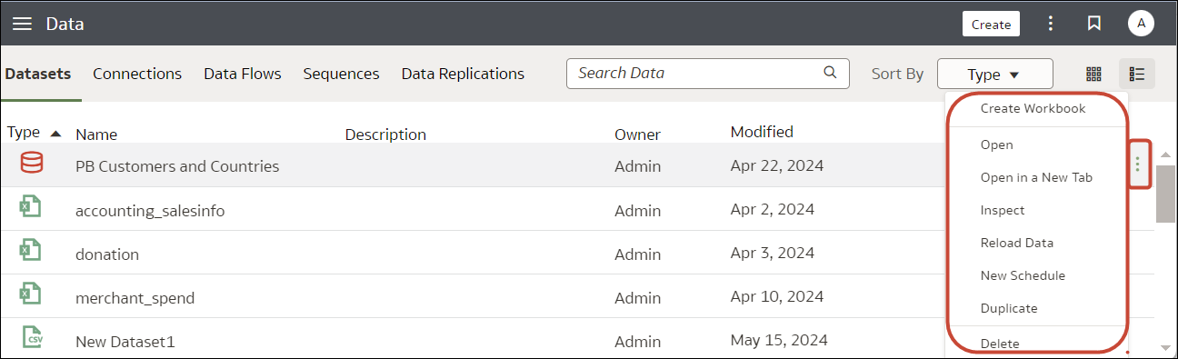 Description of select-actions-menu-dataset.png follows