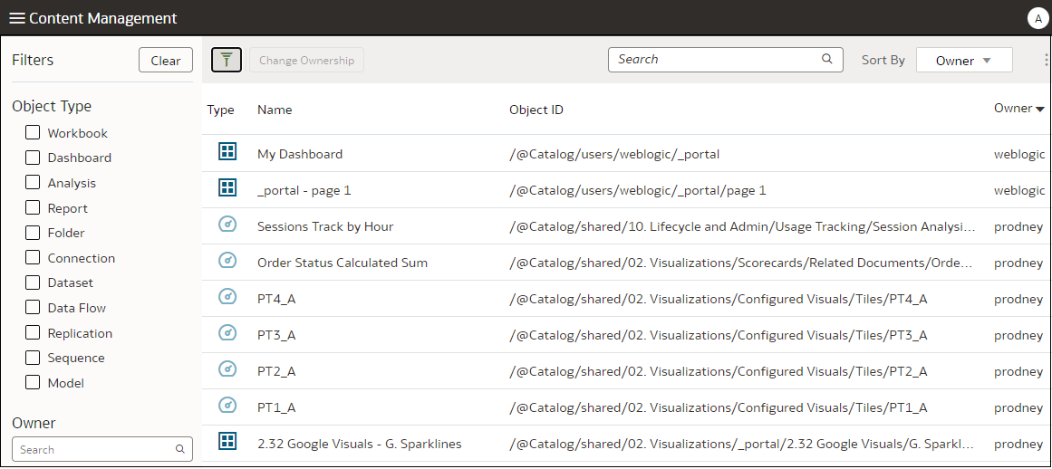 Content Management main screen Content Management main screen