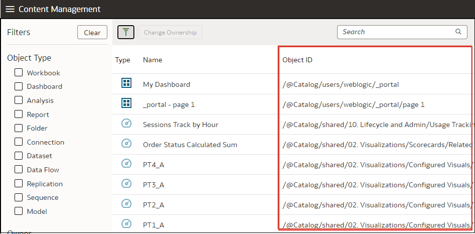 Content Management main screen Content Management main screen