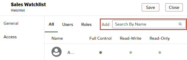 The Access tab is open, and the Add searchbar is highlighted on the top right