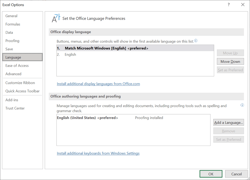 Microsoft Excel Language Preferences Microsoft Excel Language Preferences
