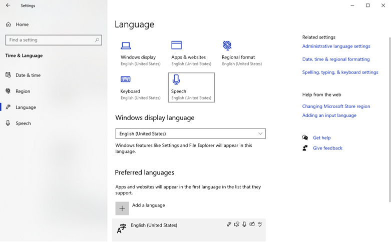 Windows 10 Language settings