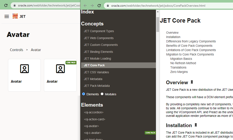 JET Cookbook and API Doc Entries for Core Pack