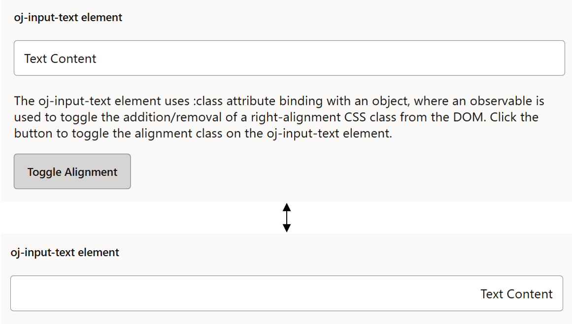 Toggle button for alignment class on oj-input-text element