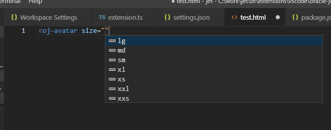 A dropdown menu in a code editor interface displays options for avatar sizes, including lg, md, sm, xl, xs, xxl, and xxxs.