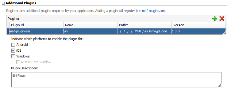 Displays the Additional Plugins section with the maf-plugin-siri file added