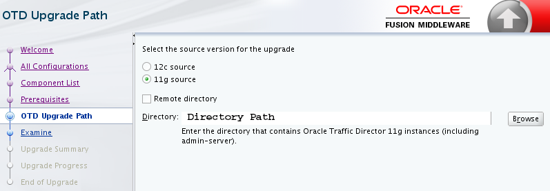 Oracle Traffic Director 11g Upgrade Path in the Upgrade Assistant