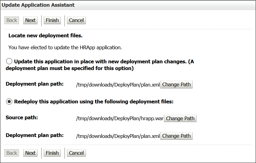 This page shows the option to redeploy your application using the new deployment plan.