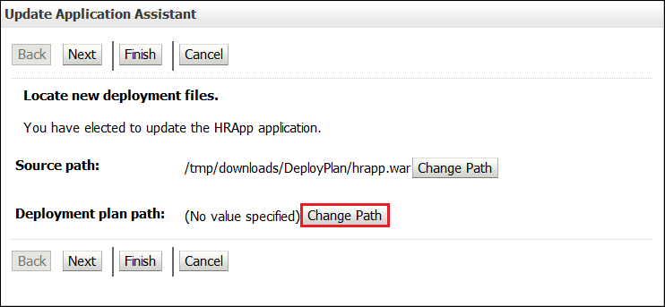 This is the Update Application Assistant Window to update the deployment path.