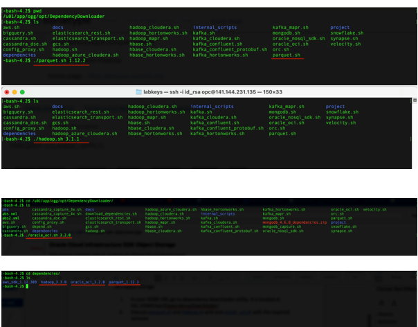 Execute parquet.sh and hadoop.sh with and oracle_oci.sh with the required versions