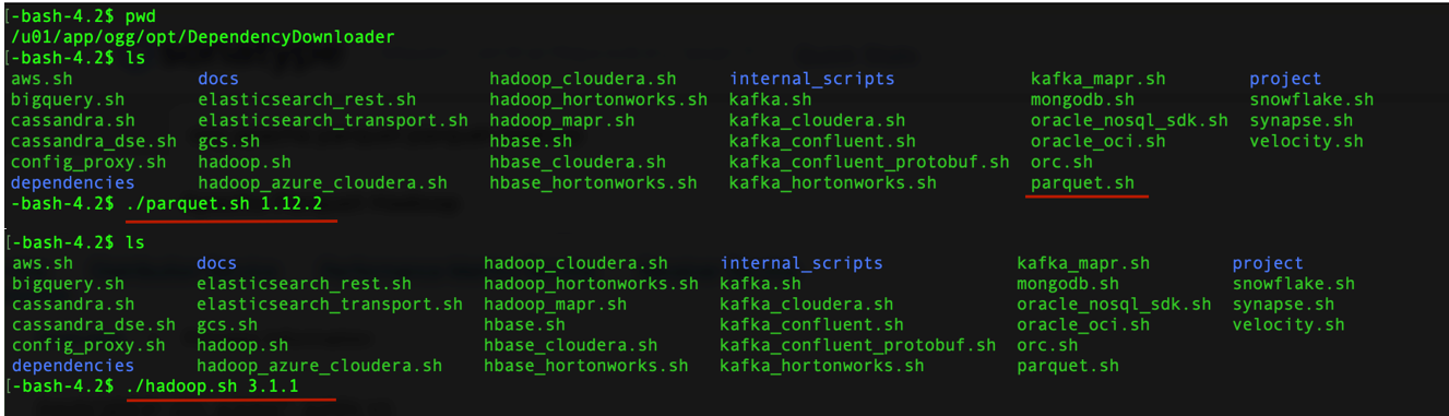 Execute parquet.sh, hadoop.sh, and aws.sha with the required versions.
