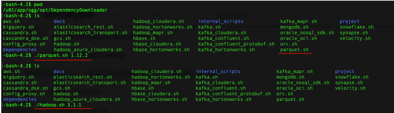 Execute parquet.sh, hadoop.sh, and aws.sha with the required versions.