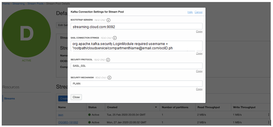 Kafka Connection Settings for Stream Pool