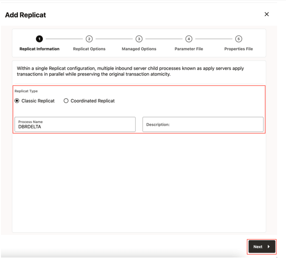 Select a Replicat Option.