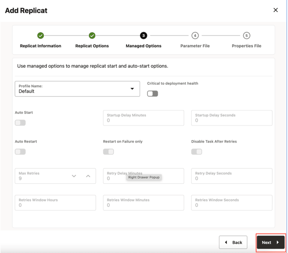 Leave Managed Options as in and click Next.