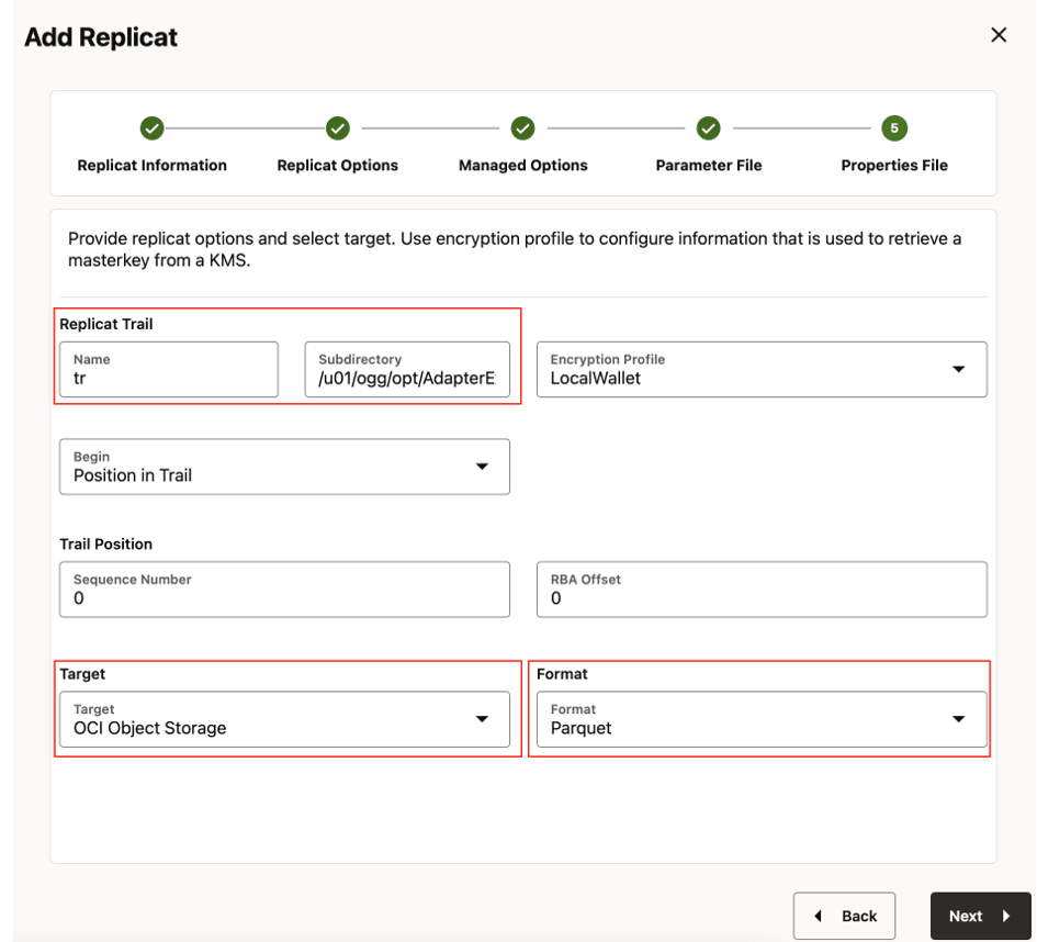 Enter the Replicat Options and click Next.