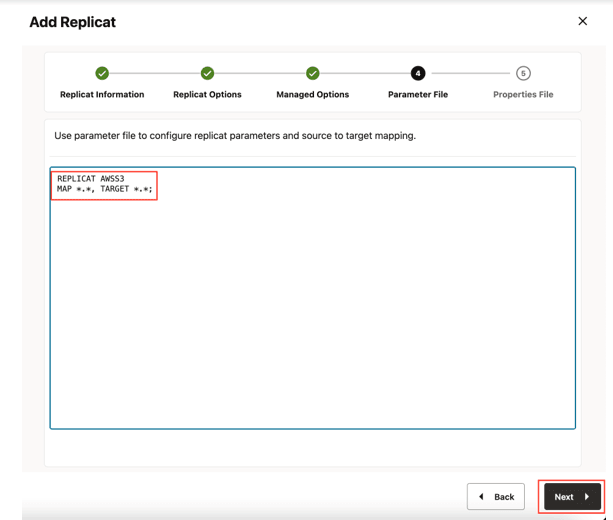 Enter Parameter File details and click Next.