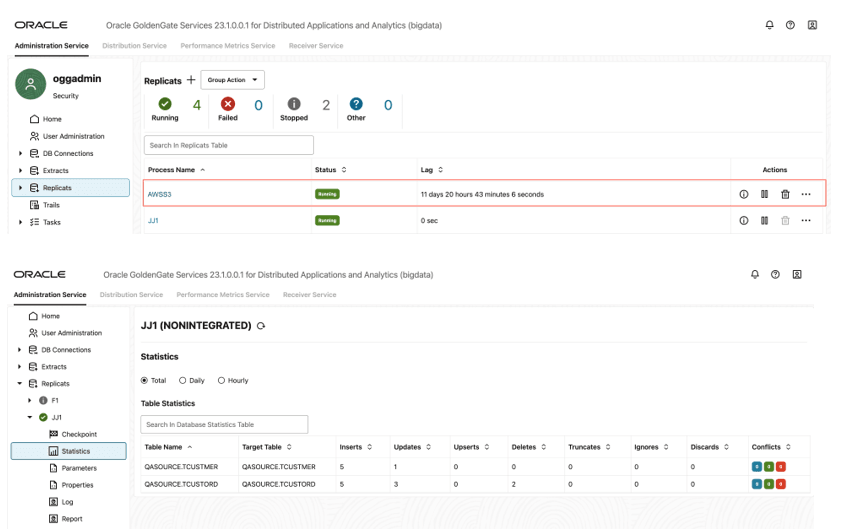 Select Statistics to see the replication statistics.