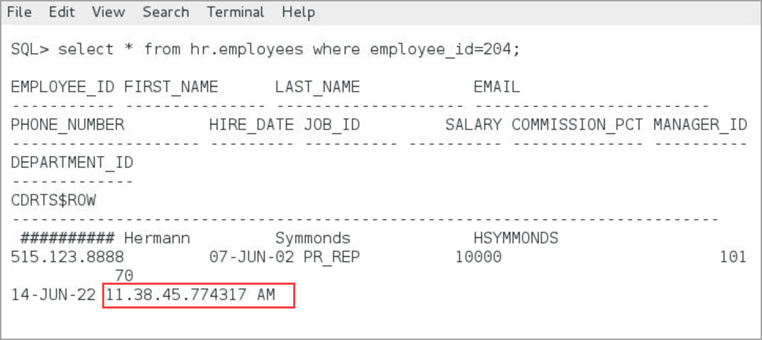 SELECT query output for hr.employees in DBWEST.