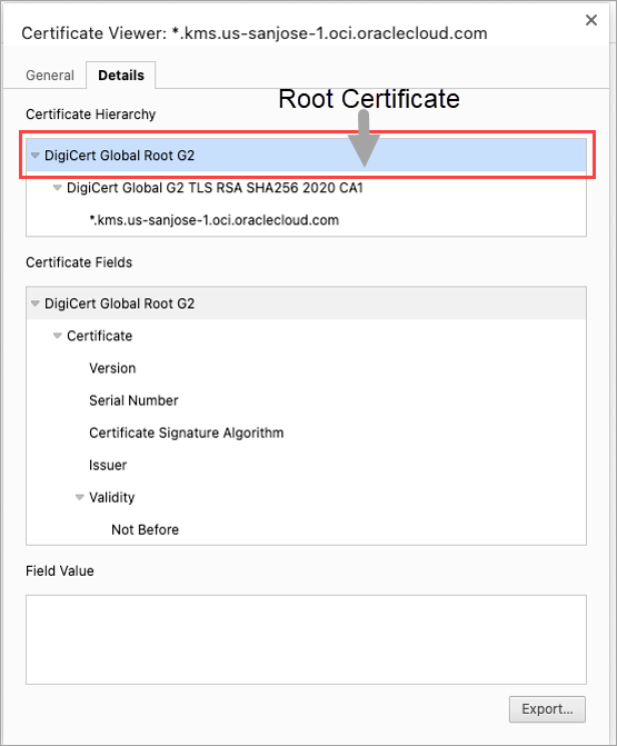 View and export the Root certificate