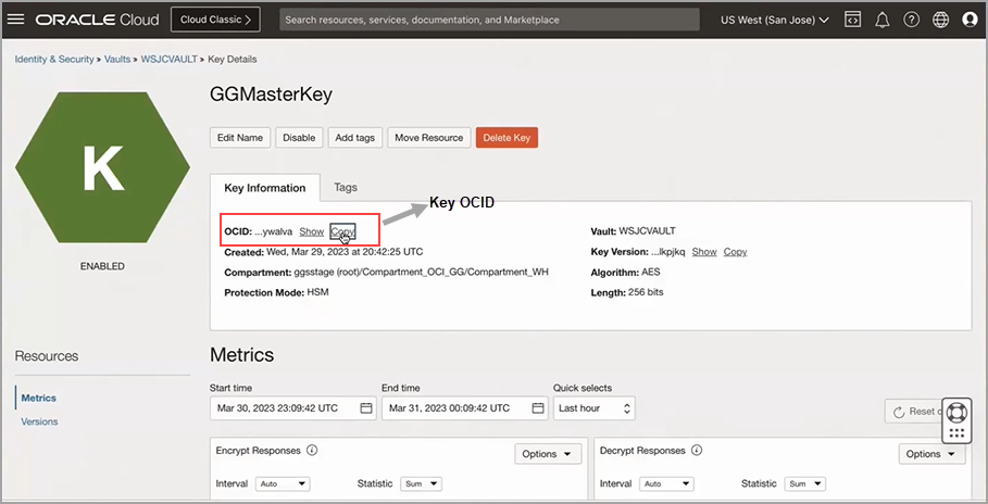 API Key OCID value displayed in the OCI console's key details page.