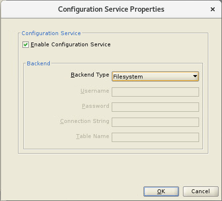 Configuration Service dialog box to enable the Configuration Service
