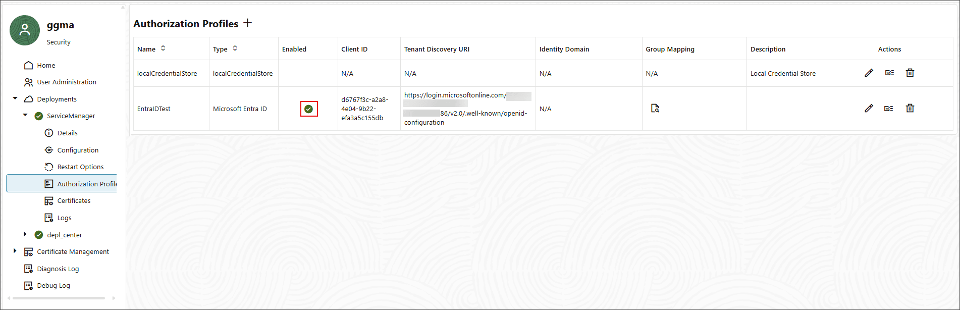 Enabled authorization profiled Enabled authorization profiled