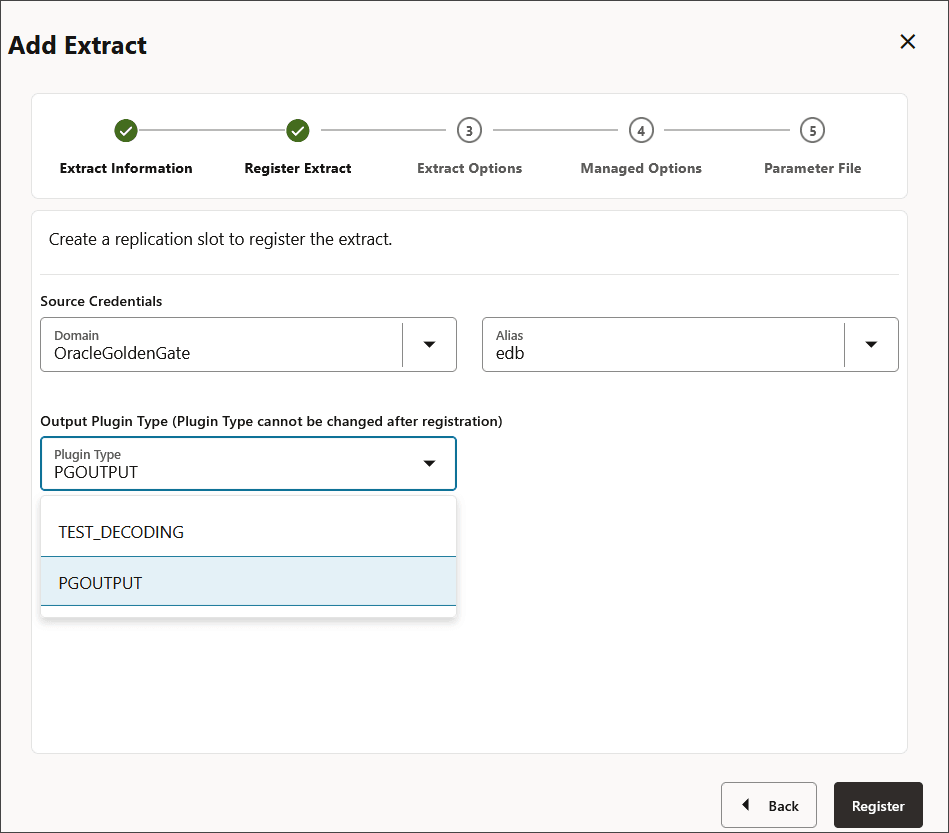 Select the logical plugin type when creating CDC Extract for PostgreSQL Select the logical plugin type when creating CDC Extract for PostgreSQL