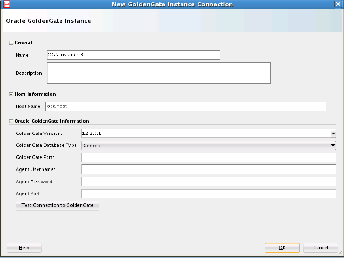 New Oracle GoldenGate Instance Connection New Oracle GoldenGate Instance Connection