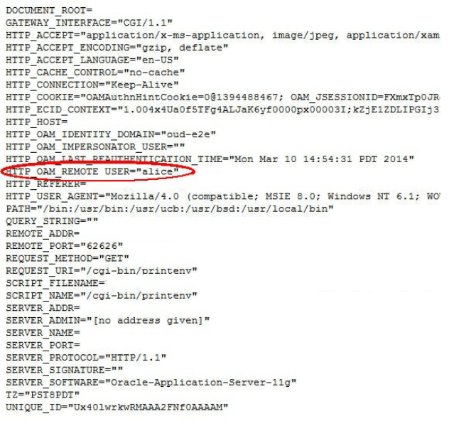HTTP OAM User set to alice
