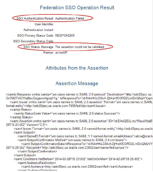 Federation SSO Operation Result - Validation Issue