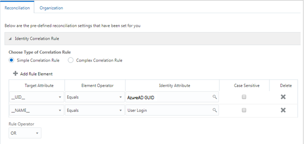 This is a screenshot of the Simple Correlation Rule when you create an authoritative application for Azure AD.