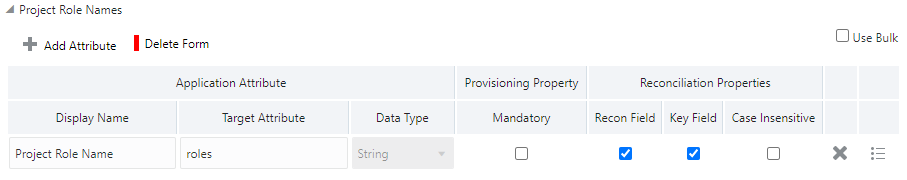 Default Attribute Mappings for the Project Role Names