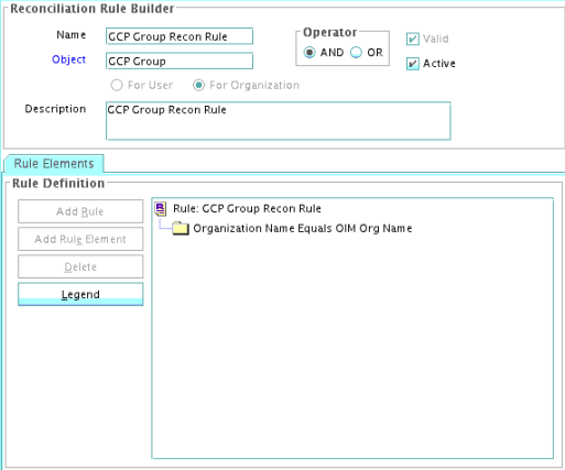 This is a screen shot of the group reconciliation rule for the Google Connector Platform connector