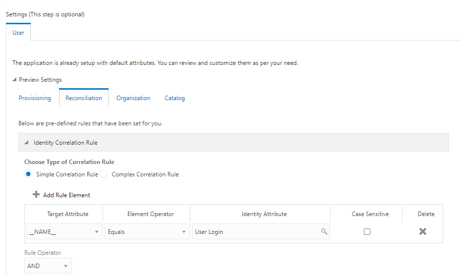 Simple Correlation Rule for Oracle Primavera Target Application