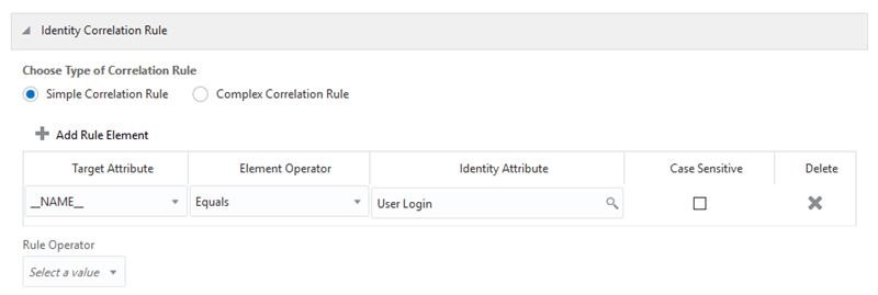 This is a screenshot of the Simple Correlation Rule when you create an Authoritative application.