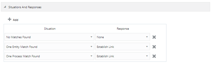 Default situations and responses available for Siebel target application during reconciliation