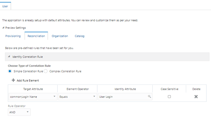 This is a screenshot of the Simple Correlation Rule when you create a target application for Siebel.