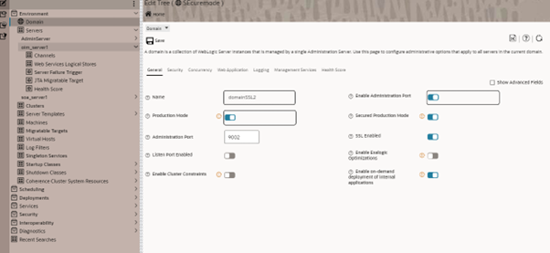 Admin port enabled at domain level