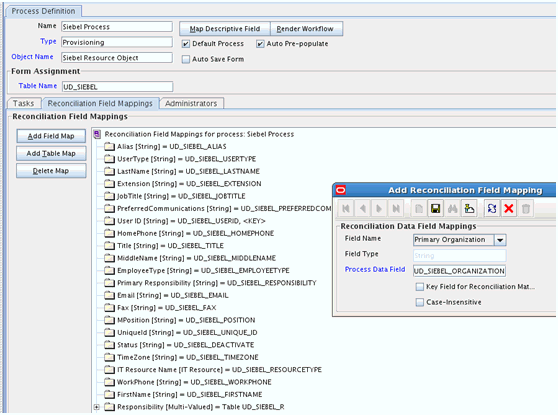 This screenshot displays the Add Reconciliation Field Mapping dialog box