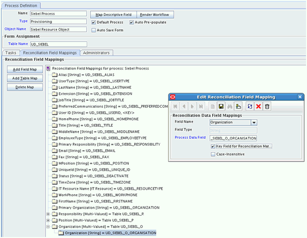 This screenshot displays the Edit Reconciliation Field Mapping dialog box