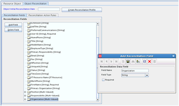 This screenshot displays the Add Reconciliation Fields dialog box