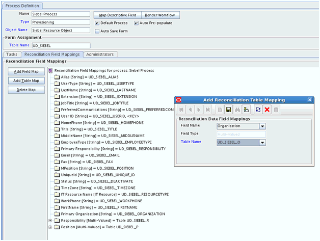 This screenshot displays the Add Reconciliation Table Mapping dialog box
