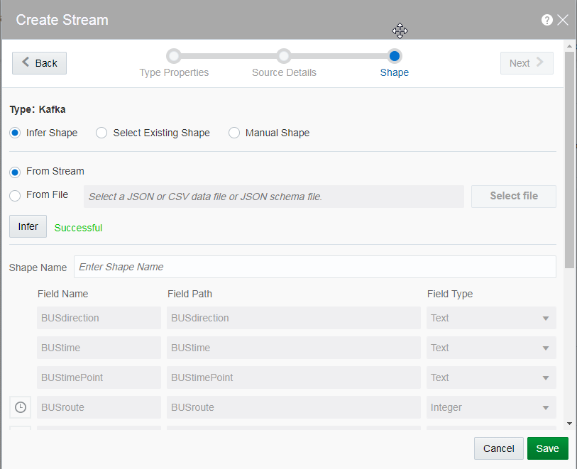 The Create Stream dialog box